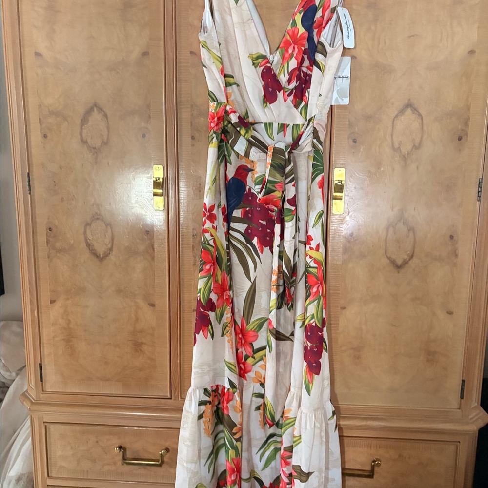Tommy Bahama Cream and Red Wrap Maxi Dress